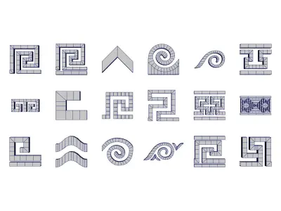 24 Greek Meander Tileable Patterns Low-poly 3D model