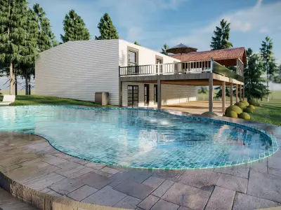 luxury water pool backyard design on contours 3d model 3D model