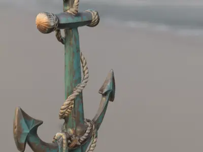 Rustic Nautical Anchor with Rope and Starfish Low-poly 3D model