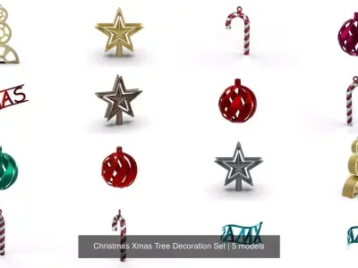 Christmas Xmas Tree Decoration Set 3D Model Collection