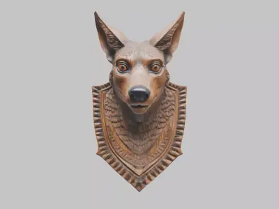 Carved Wooden Wolf Head Wall Mount Low-poly 3D model