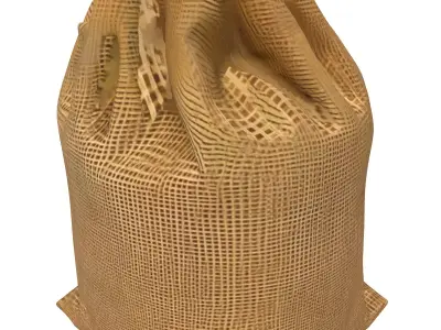 Realistic Burlap Sack Drawstring Bag Low-poly 3D model