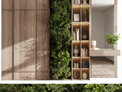 Cabinets wooden Shelves Decorative With Plants and Book 04 Low-poly 3D model