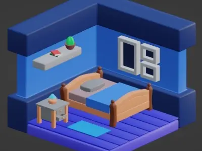 Low poly isometric bedroom Free low-poly 3D model