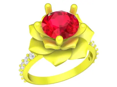 A4633 Diamond Flower Women Ring 3D Model 3D print model