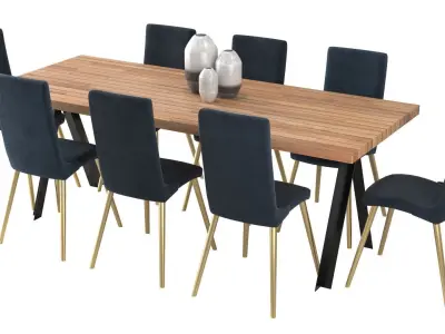 Dining B - Velvet and Timber Low-poly 3D model
