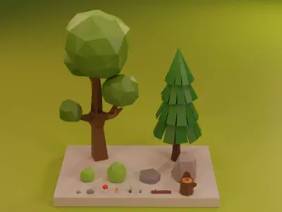 Low Poly Trees Grass and Rocks Lite Free low-poly 3D model