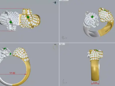 Luxury Panther Ring Dual Tone Gold and Silver with Diamonds  3D print model