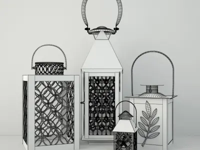Green and Yellow Metal Lanterns 3D model