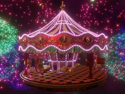 animals merry-go-round ride in fireworks  3D model  Low-poly 3D model