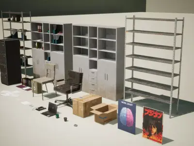 Post Apocalyptic Office Props Vol 1 Unreal Engine UE Low-poly 3D model