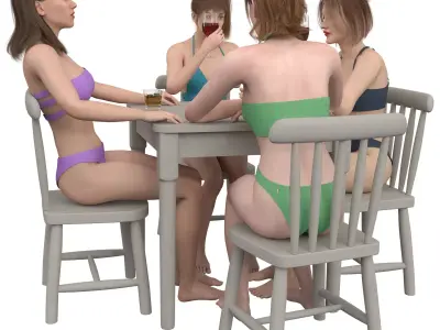 Bikini Woman around the table Low-poly 3D model