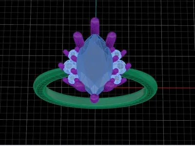 Marquise Ring with Rounds on side Engagement Ring 3D print model