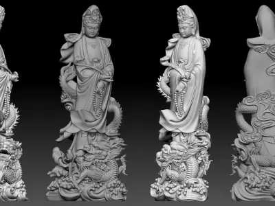 Guanyin riding a dragon  3D print model