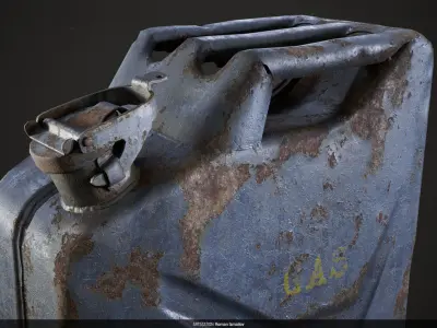 Jerrycan gas can canister realistic blue rusty metal Free low-poly 3D model