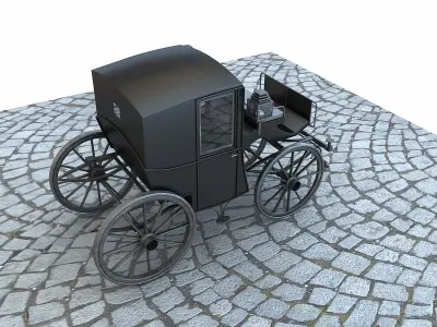 brougham horse drawn carriage on cobblestone street 3D model