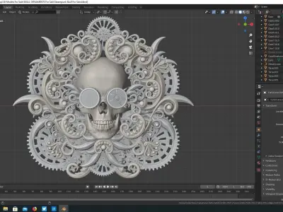 Steampunk Skull with goggles gears and ornaments 3D model