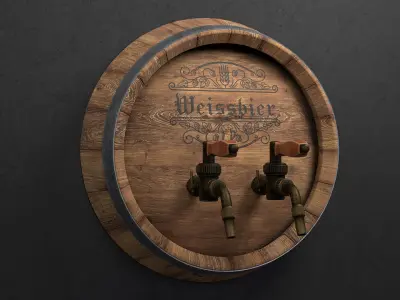 Wall-Mounted Beer Barrel with tap Low-poly 3D model