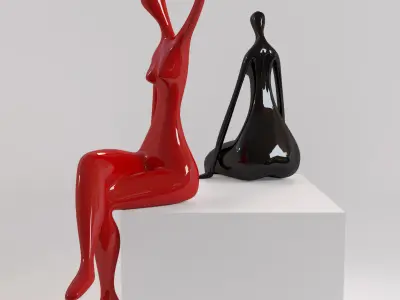 A set of statues of a lady 3D model