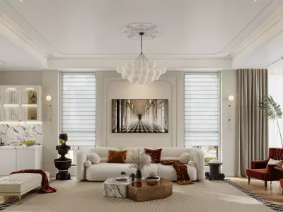 Eclectic living and dining room interior 3D model