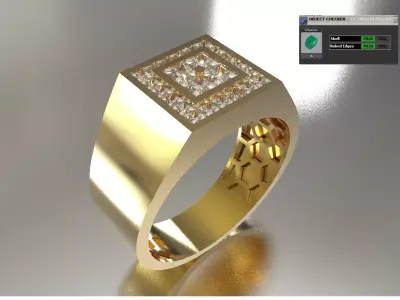 Men STL 3D Square Diamond Signet Ring model mr0326 3D print model