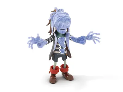Zombie Pirate Character Model  Rigged and Animated Low-poly 3D model