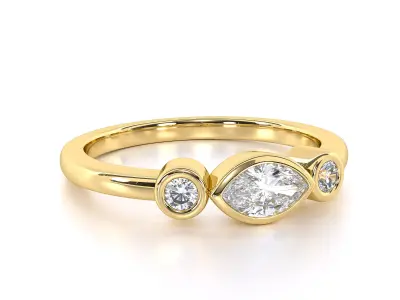Delicate Three Diamond ring with Marquise Diamond 3D print model