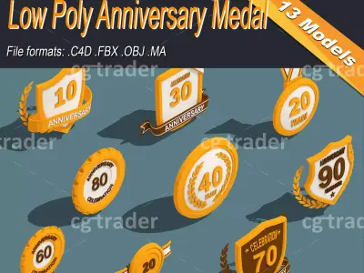 Low Poly Anniversary Medal Isometric Icon Low-poly 3D model