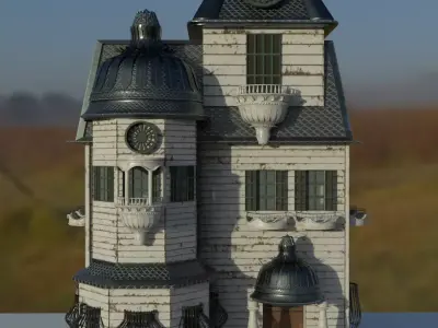 white wooden house 3D model