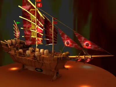 Chinese junk ship Low-poly 3D model