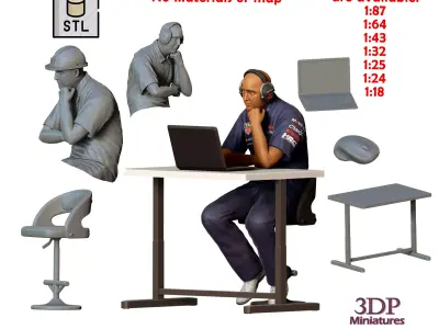 N3 Race team engineer with chair and desk 3D print model