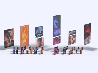 Cyberpunk Advertisement set over 70 Signs Billboards Holograms Low-poly 3D model