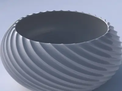 Bowl spheric squeezed wide with bent extruded lines 3D print model