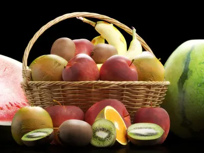 Fruits set 1 fruit in basket 3D model