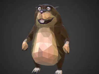 Gopher Cartoon Grey Low Polygon Art Farm Animal Low-poly 3D model