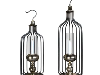 candle set 5 two metal caged lanterns 3D model