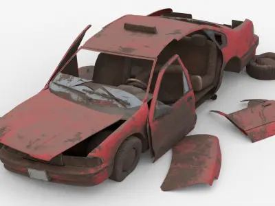 8k abandoned cars destroyed vehicles Low-poly 3D model