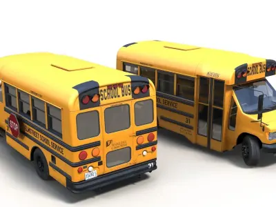 American school mid bus Low-poly 3D model