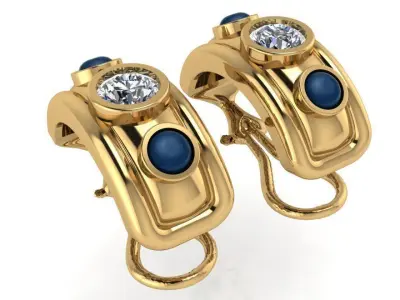 Round Diamond English Lock Earring 1815 3D print model