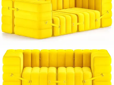 Curt Set 5 e g Flexible 2 seater with armrests Barcelona Low-poly 3D model