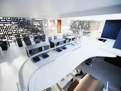 Restaurant futuristic building with palm trees 3D model