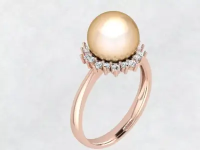 Model of a Pearl and Diamond Women Ring 3D print model