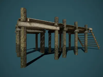 Old wooden pier Low-poly 3D model