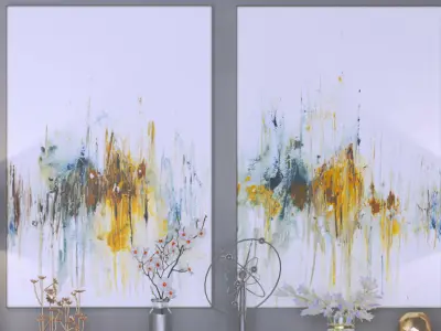 Big Set bookcase with two paintings 3D model