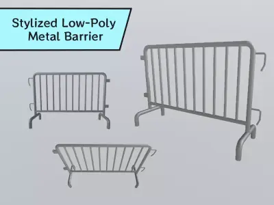 Stylized Low-Poly Metal Crowd Control Barrier  Low-poly 3D model