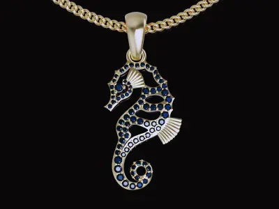 Seahorse pendant  gold jewelry printable 3D model 3D print model