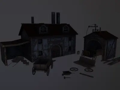 Medieval Cart Workshop  Low-poly 3D model