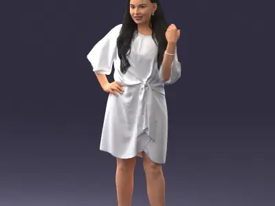000164 Standing Woman in Stylish White Dress with Waist Tie 3dp 3D print model