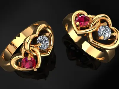 Women Ring 44 love hearts with diamonds ring for women 3D print model