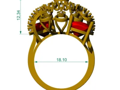 Ruby and Diamond Floral Filigree Ring 3D print model